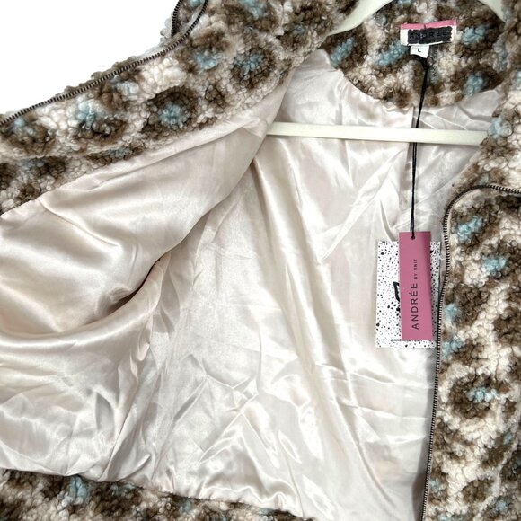 Andree By Unit Faux Fur Leopard Print Teddy Cropped Jacket Size Large NWT - Picture 9 of 12